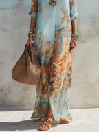 Umami | Boho Maxi Dress with Button Placket and Luxurious Pattern