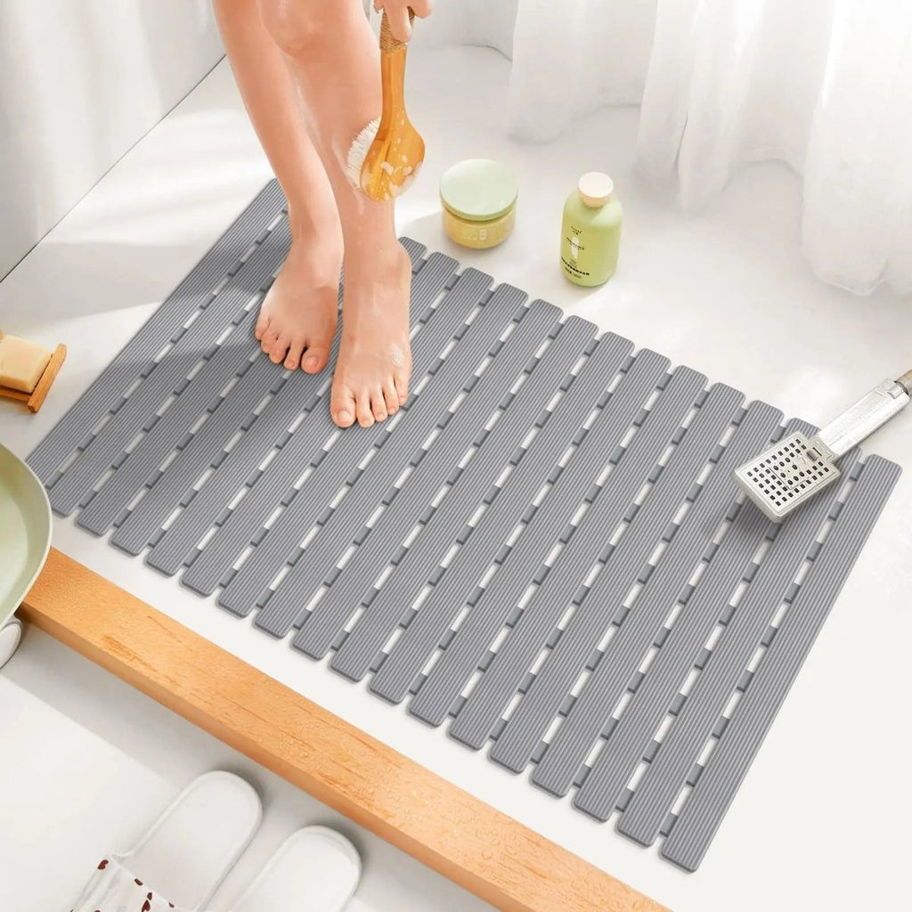 Non-Slip Bath Mat with Suction Cups and Drain Holes – Soft TPE Shower & Bathtub Mat, 16 x 25 in, 4 Colors