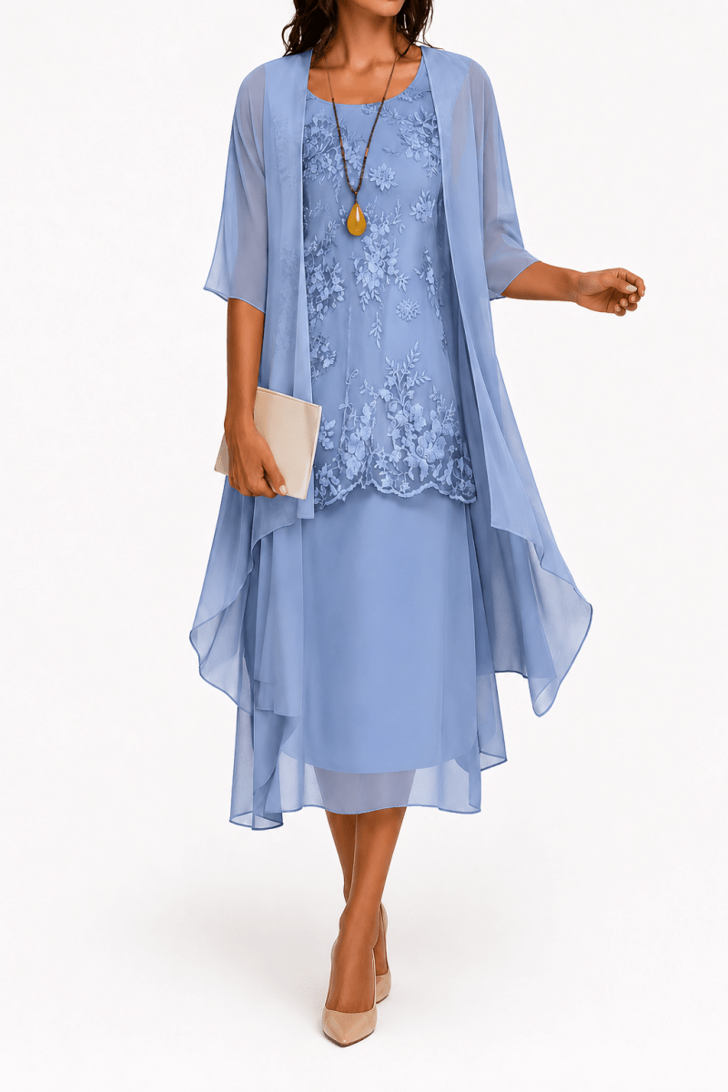 Zahara | Women's dress with round neck and 3/4 sleeves for wedding guests | Floral pattern & Midi 0