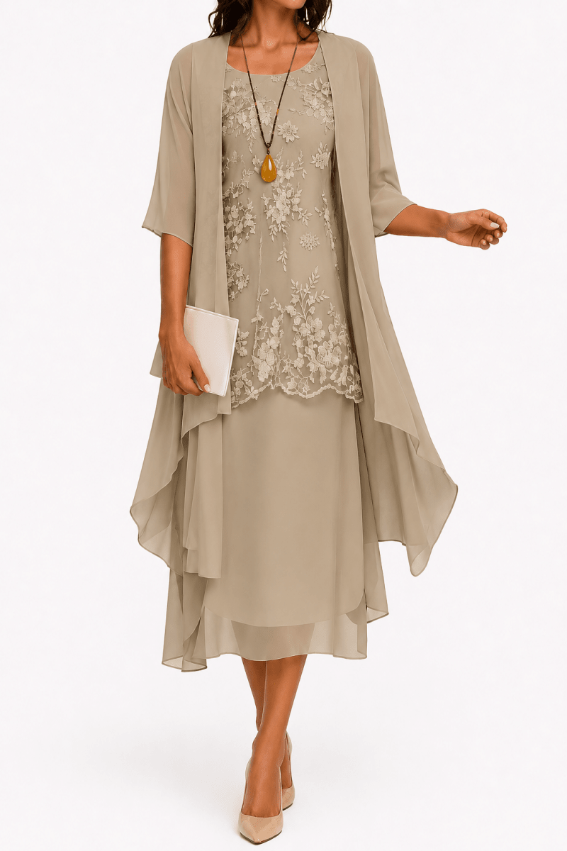 Zahara | Women's dress with round neck and 3/4 sleeves for wedding guests | Floral pattern & Midi 2