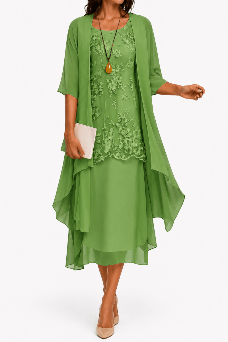 Zahara | Women's dress with round neck and 3/4 sleeves for wedding guests | Floral pattern & Midi 3