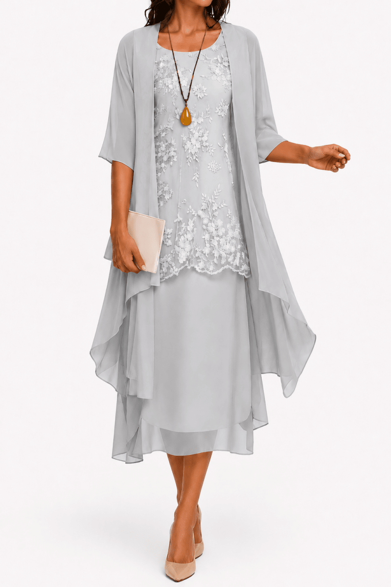 Zahara | Women's dress with round neck and 3/4 sleeves for wedding guests | Floral pattern & Midi 4
