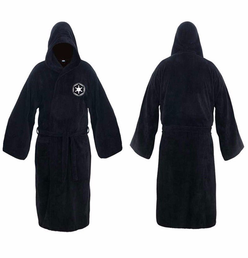 Men's Long Flannel Robe with Hood – Warm Extra-Long Hooded Bathrobe with Belt, Absorbent, Black or Brown – Hommes Black