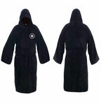 Men's Long Flannel Robe with Hood – Warm Extra-Long Hooded Bathrobe with Belt, Absorbent, Black or Brown – Hommes Black