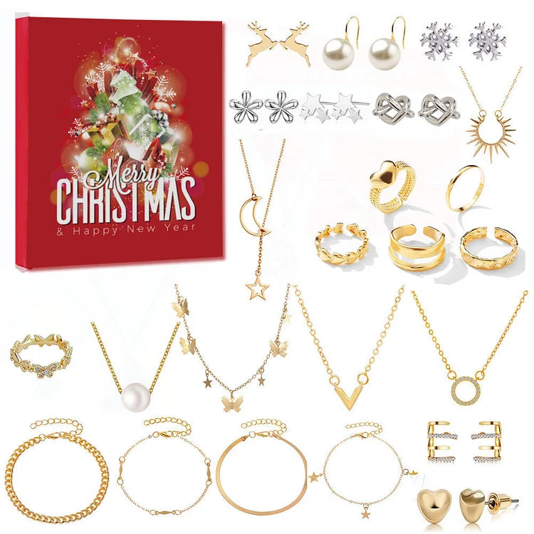 Jewelry Advent Calendar for Women 2026 – 24 Gold & Silver Tone Necklaces, Bracelets & Earrings, Christmas Gift Box A