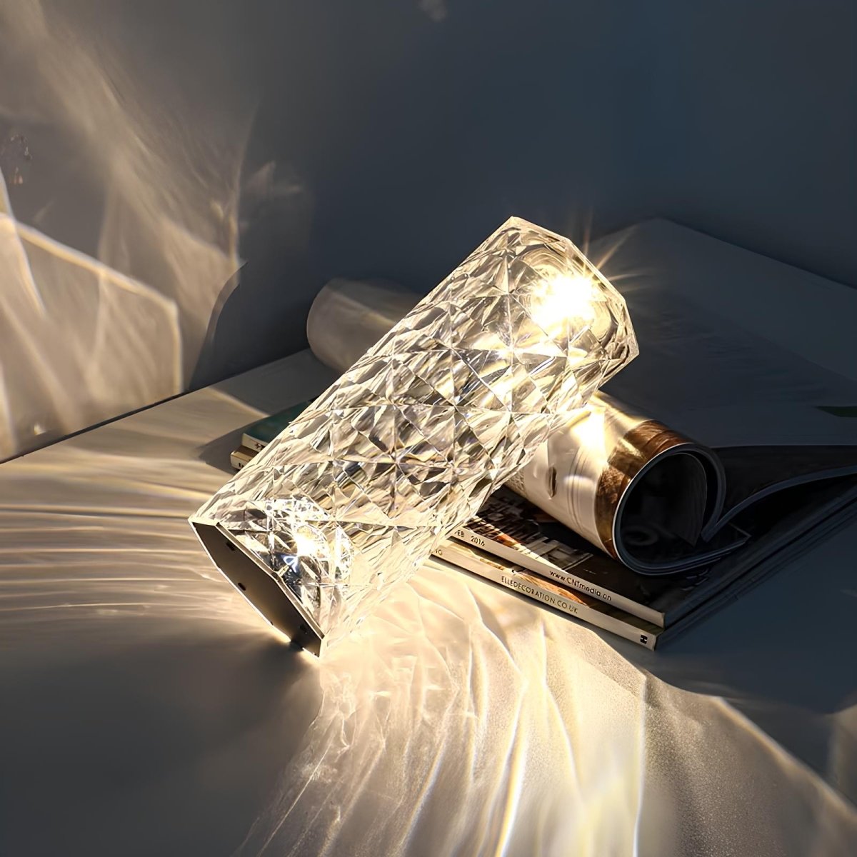 Crystal Table Lamp with Touch Control – Rechargeable Cordless Crystal Lamp with Remote, 16 Colors, Dimmable – Aurora