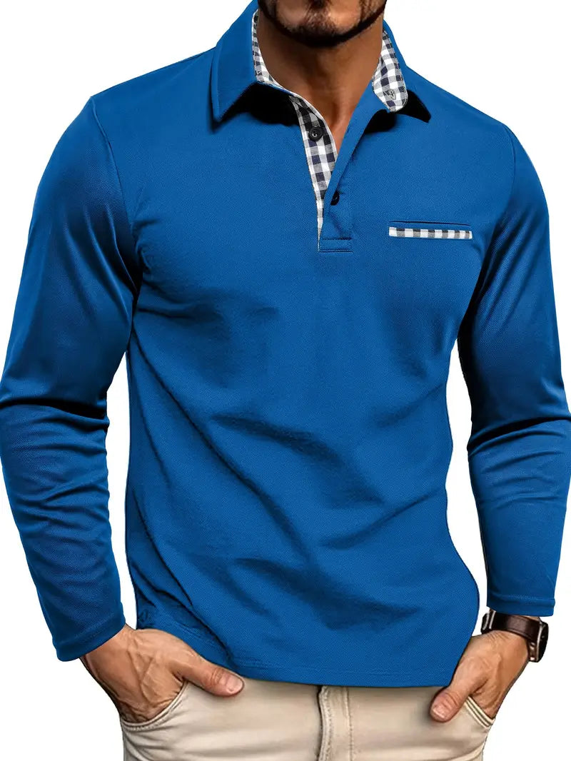 Zipari | Men’s Winter Long Sleeve Polo Shirt Blue