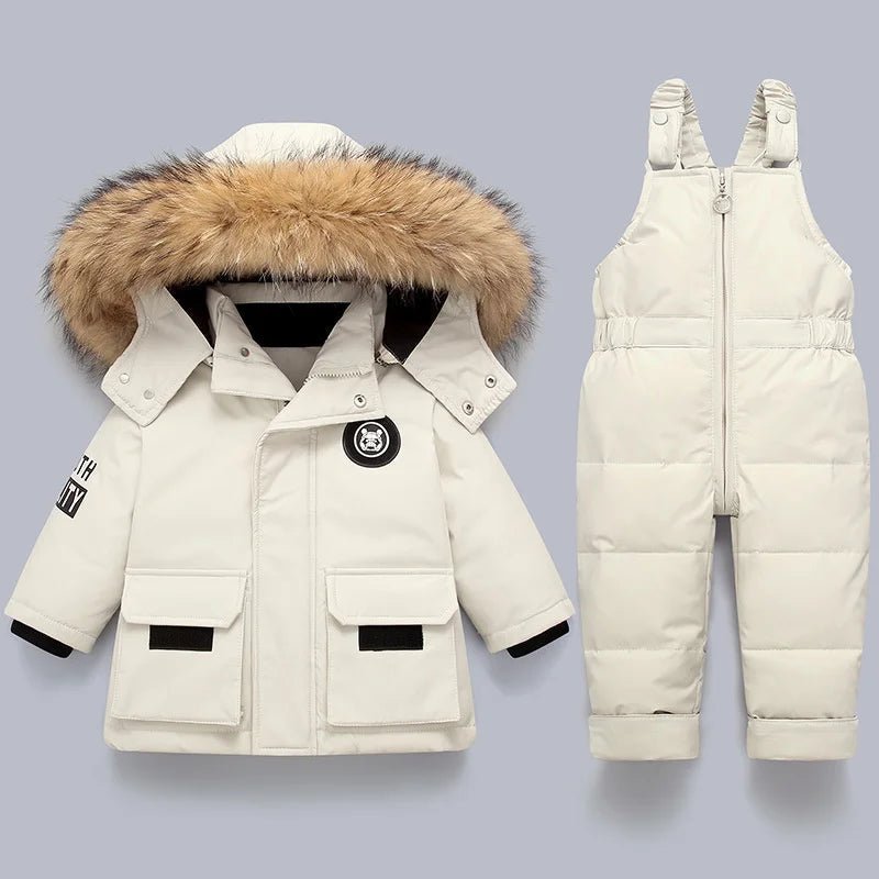 Amore | Baby Hooded Winter Snowsuit - Warm Puffer Pramsuit White