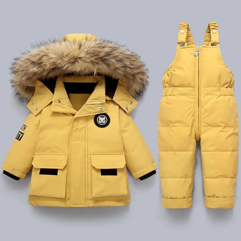 Amore | Baby Hooded Winter Snowsuit - Warm Puffer Pramsuit Yellow
