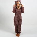 BearHug Super Soft Fleece Onesie with Bear Ears-Brown-S-State of Style