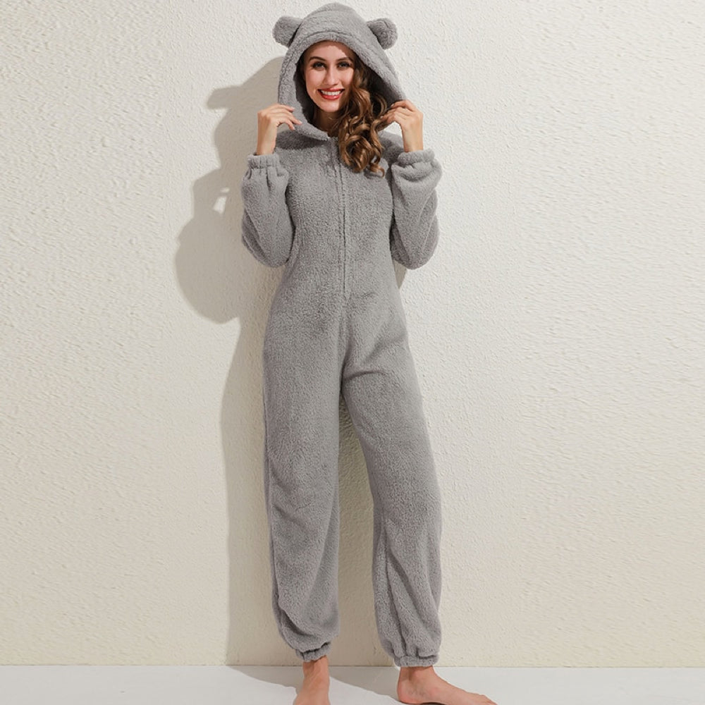 BearHug Super Soft Fleece Onesie with Bear Ears-Pink-S-State of Style