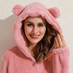 BearHug Super Soft Fleece Onesie with Bear Ears-Pink-S-State of Style