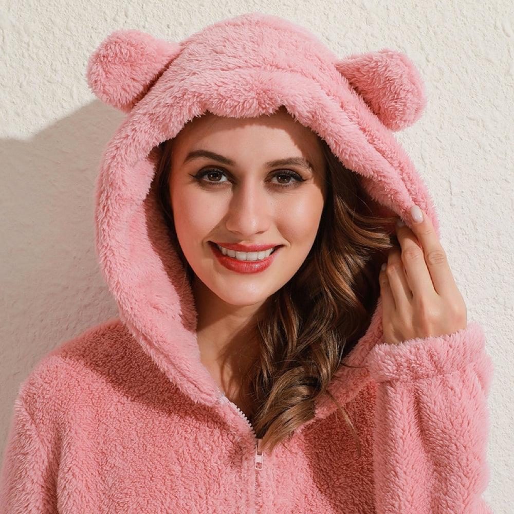 BearHug Super Soft Fleece Onesie with Bear Ears-Pink-S-State of Style