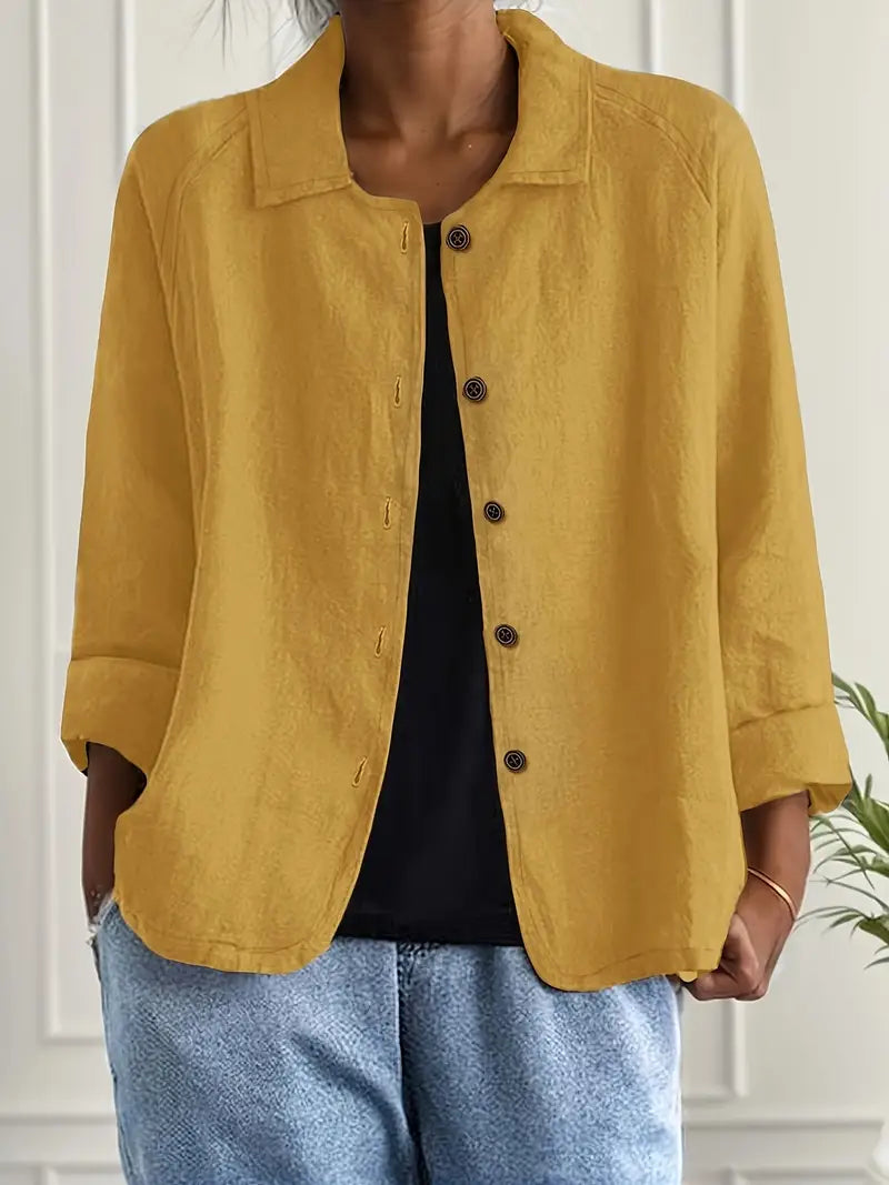 Dôre | Women’s Casual Button Front Lightweight Jacket Yellow