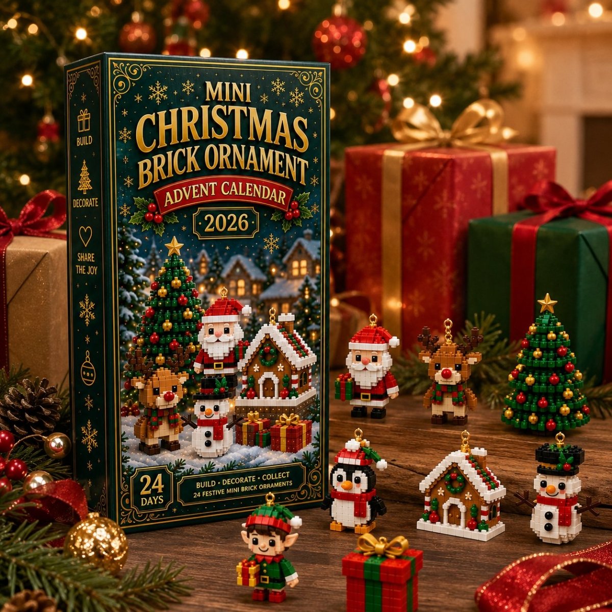 Building Blocks Advent Calendar 2026 – 24 Mini Christmas Building Sets to Build & Hang as Ornaments, for Kids & Adults