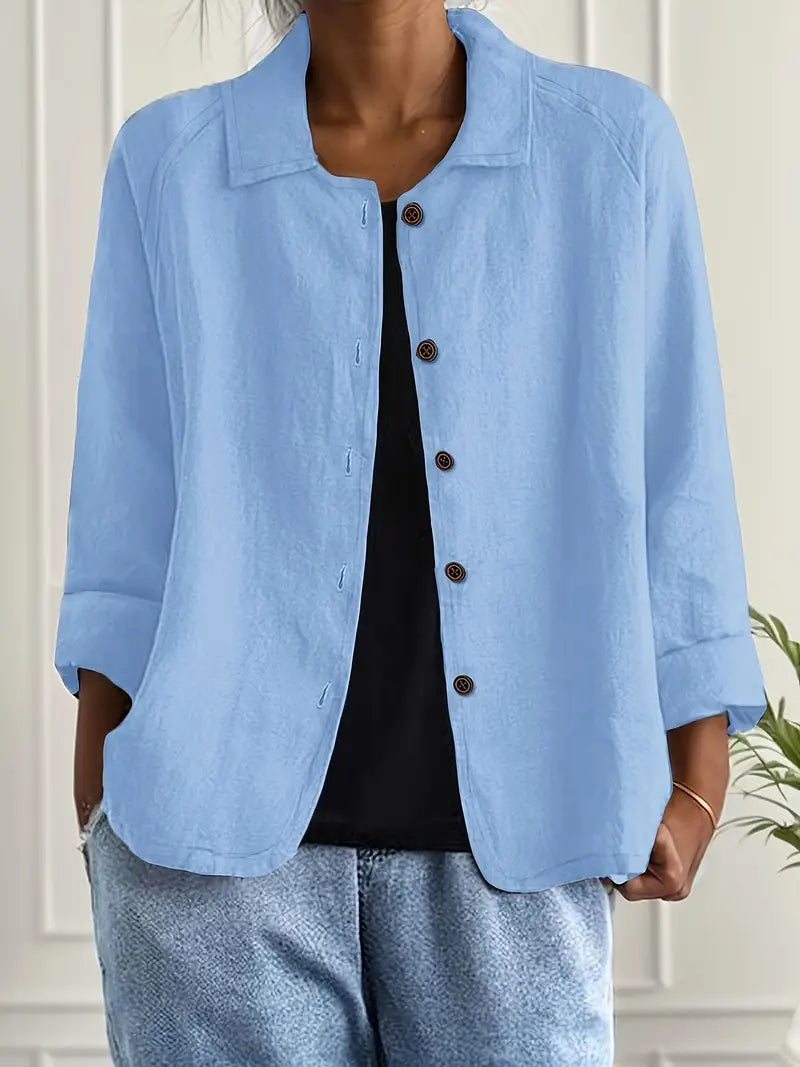 Dôre | Women’s Casual Button Front Lightweight Jacket Light Blue