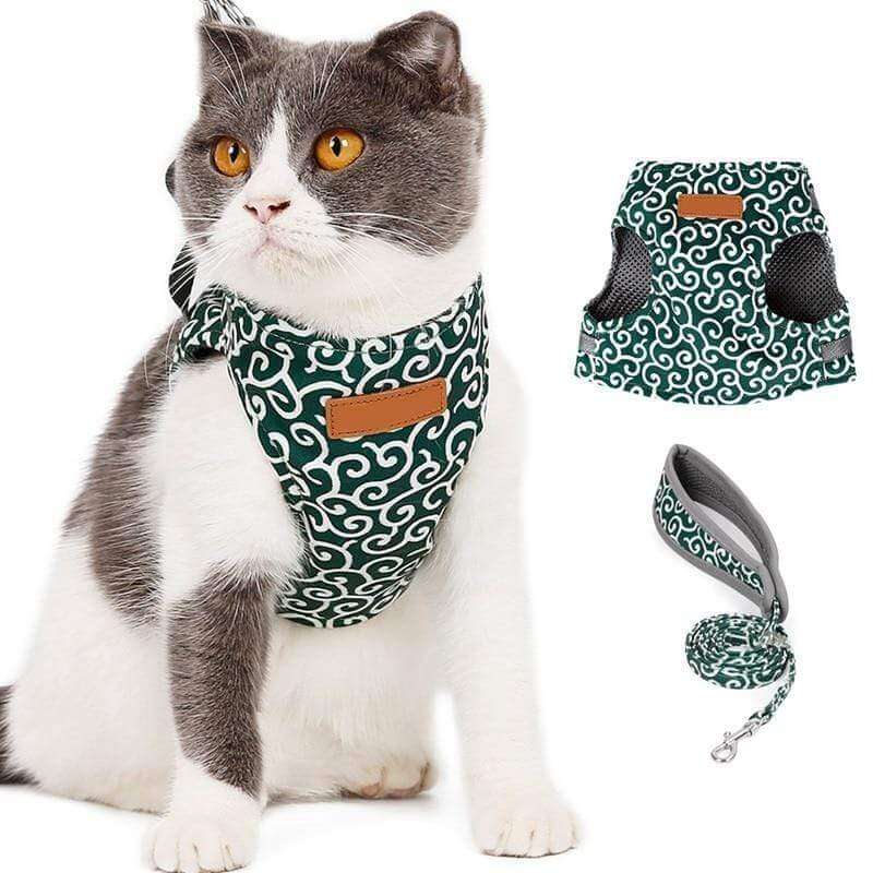 Cat Harness and Leash Set – Escape Proof Adjustable Mesh Vest Harness with Quick Release & 4 ft Leash, XS-S, Blue, Green or Red Green