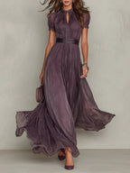 Chiffon Maxi Dress for Women – Ruffle Neckline & Keyhole Lilac