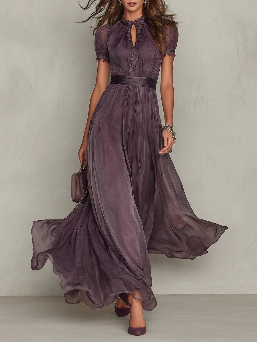 Chiffon Maxi Dress for Women – Ruffle Neckline & Keyhole Lilac