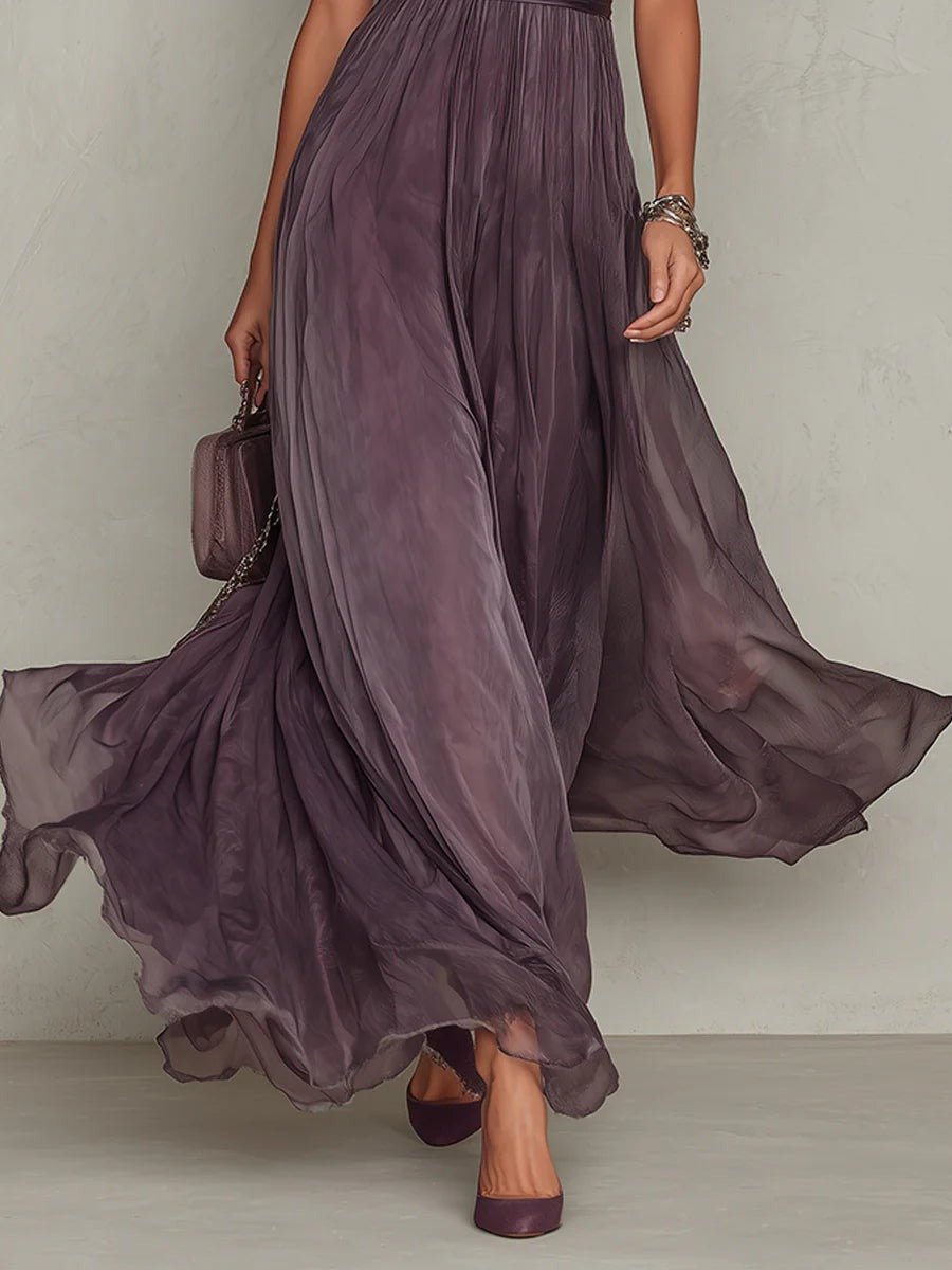 Chiffon Maxi Dress for Women – Ruffle Neckline & Keyhole