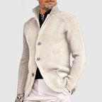 Hermosa | Men’s Cardigan | Button Front Stand Collar White