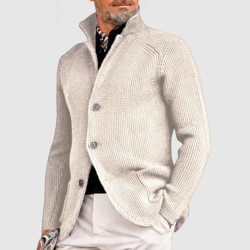 Hermosa | Men’s Cardigan | Button Front Stand Collar White