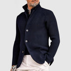 Hermosa | Men’s Cardigan | Button Front Stand Collar Dark Blue
