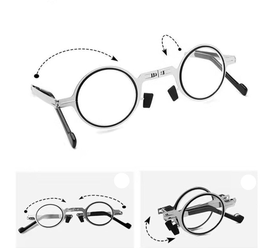 Pocket-Sized Folding Reading Glasses – Compact Foldable Readers with Metal Frame & Case, +1.0 to +4.0