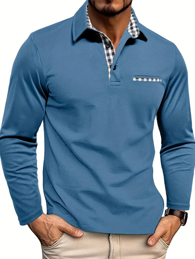 Zipari | Men’s Winter Long Sleeve Polo Shirt Light Blue