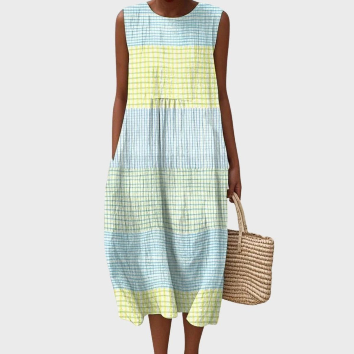 Women's Sleeveless Linen Midi Dress Relaxed Fit - Light Gray