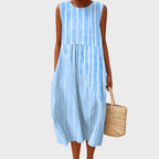 Clara | Women's Sleeveless Linen Midi Dress Relaxed Fit Light Blue 2