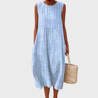 Clara | Women's Sleeveless Linen Midi Dress Relaxed Fit Blue