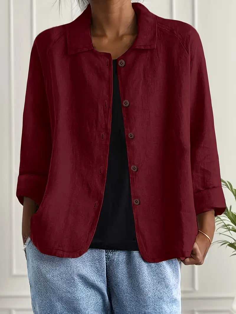 Dôre | Women’s Casual Button Front Lightweight Jacket Crimson
