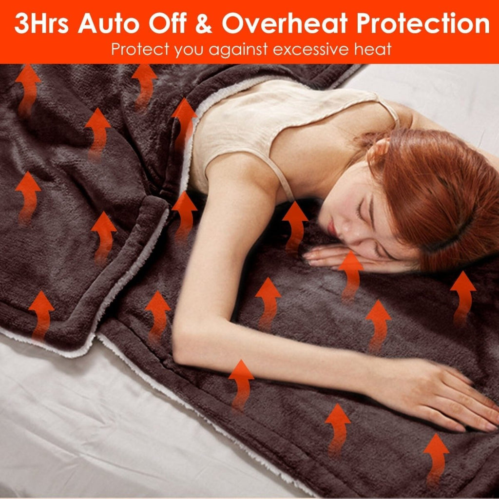 Electric Heated Flannel Blanket 59 x 50 in – 6 Heat Settings, 1–8 Hour Timer, Overheat Protection, Machine Washable