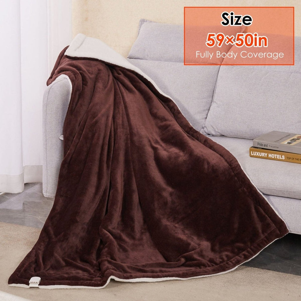 Electric Heated Flannel Blanket 59 x 50 in – 6 Heat Settings, 1–8 Hour Timer, Overheat Protection, Machine Washable