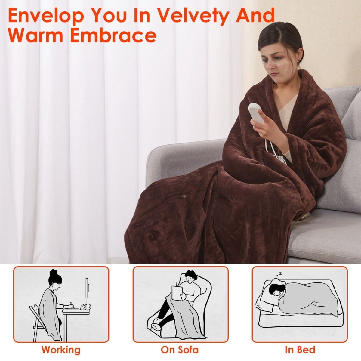 Electric Heated Flannel Blanket 59 x 50 in – 6 Heat Settings, 1–8 Hour Timer, Overheat Protection, Machine Washable