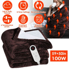 Electric Heated Flannel Blanket 59 x 50 in – 6 Heat Settings, 1–8 Hour Timer, Overheat Protection, Machine Washable