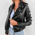 Eva Women’s Leather Jacket – Luxury Leather with Stand Collar, Belt & Elegant Design