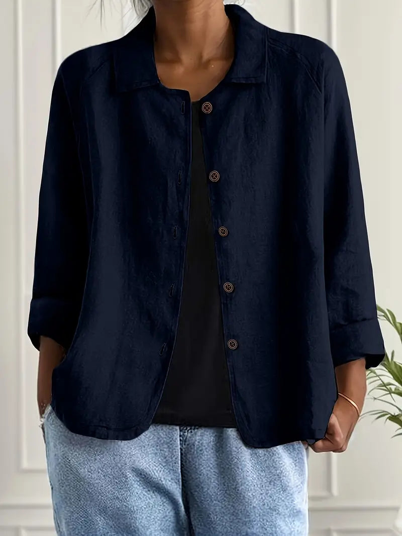Dôre | Women’s Casual Button Front Lightweight Jacket Navy Blue