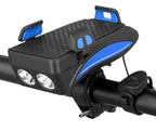 4-in-1 Bike Gadget – Bike Phone Holder with Power Bank, LED Bike Light and Horn, 4000 mAh, 4 Colors Blue