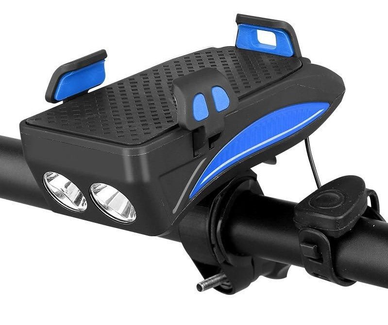 4-in-1 Bike Gadget – Bike Phone Holder with Power Bank, LED Bike Light and Horn, 4000 mAh, 4 Colors Blue