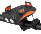 4-in-1 Bike Gadget – Bike Phone Holder with Power Bank, LED Bike Light and Horn, 4000 mAh, 4 Colors Orange