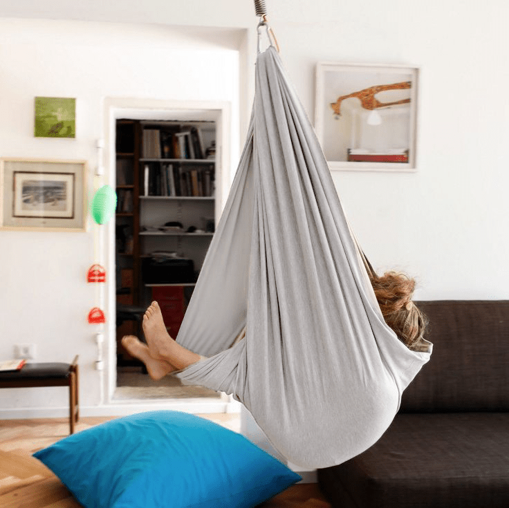 100% Organic Cotton Kids' Hammock – Swing Cocoon for Play & Relaxation, Indoor Hanging Swing for Kids' Room, 6 Colors Gray