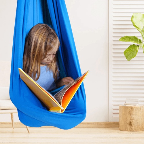 100% Organic Cotton Kids' Hammock – Swing Cocoon for Play & Relaxation, Indoor Hanging Swing for Kids' Room, 6 Colors Blue