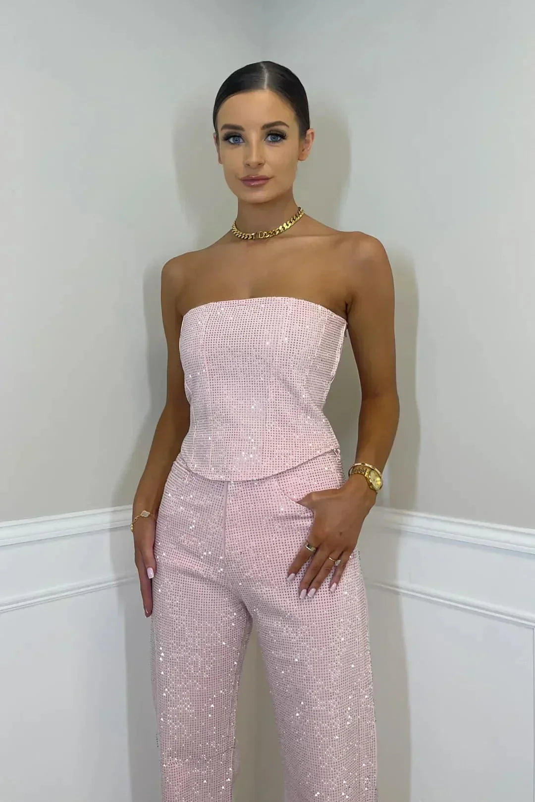 Pamelo | Glittering Women’s Trouser Set with High-Waist Jeans