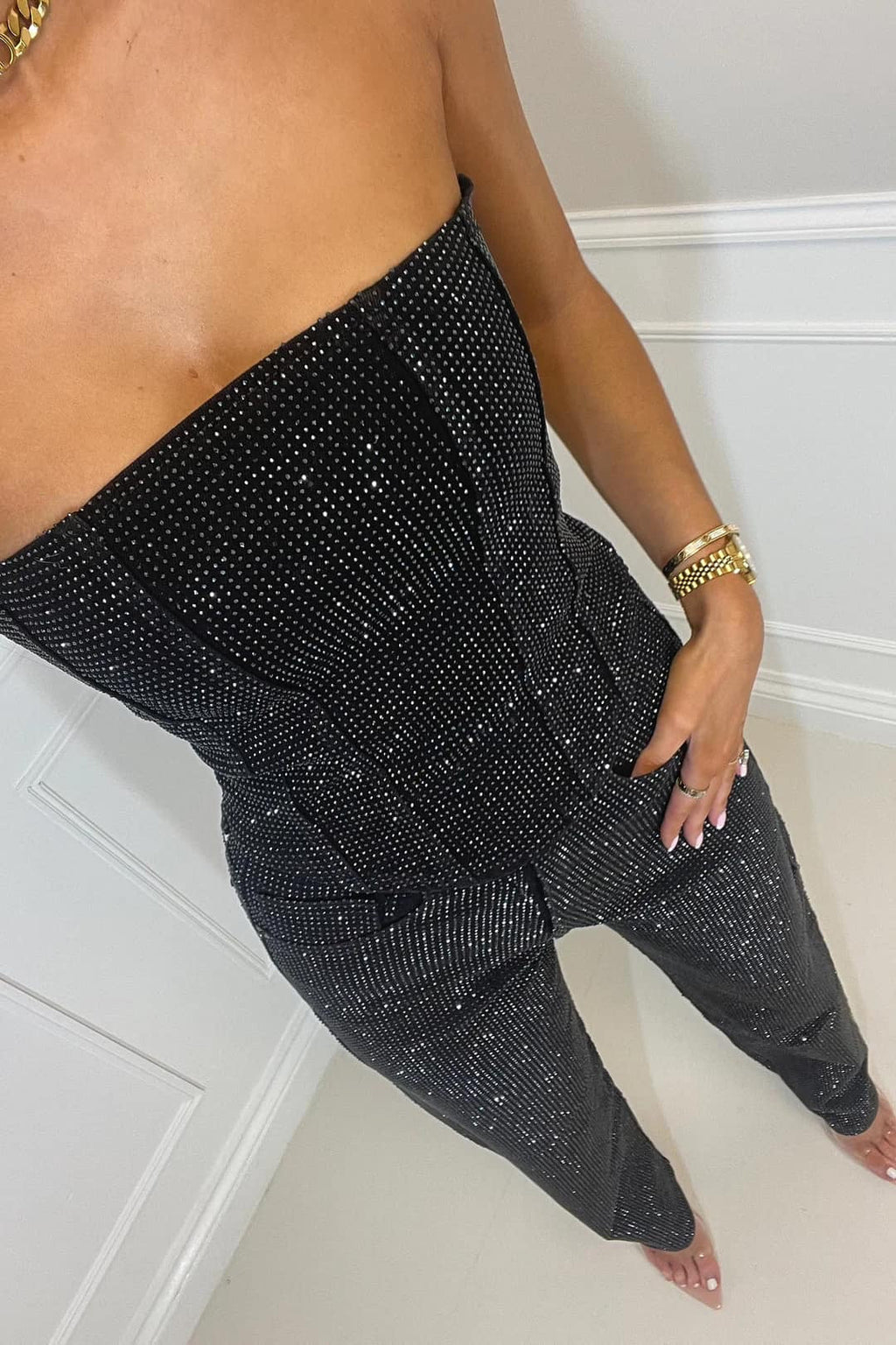 Pamelo | Glittering Women’s Trouser Set with High-Waist Jeans