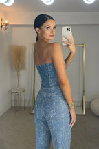 Pamelo | Glittering Women’s Trouser Set with High-Waist Jeans