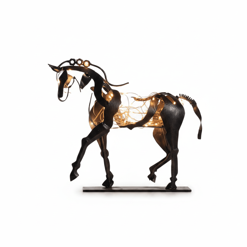 Handcrafted Iron Horse Statue - Modern Metal Animal Sculpture & Tabletop Decor