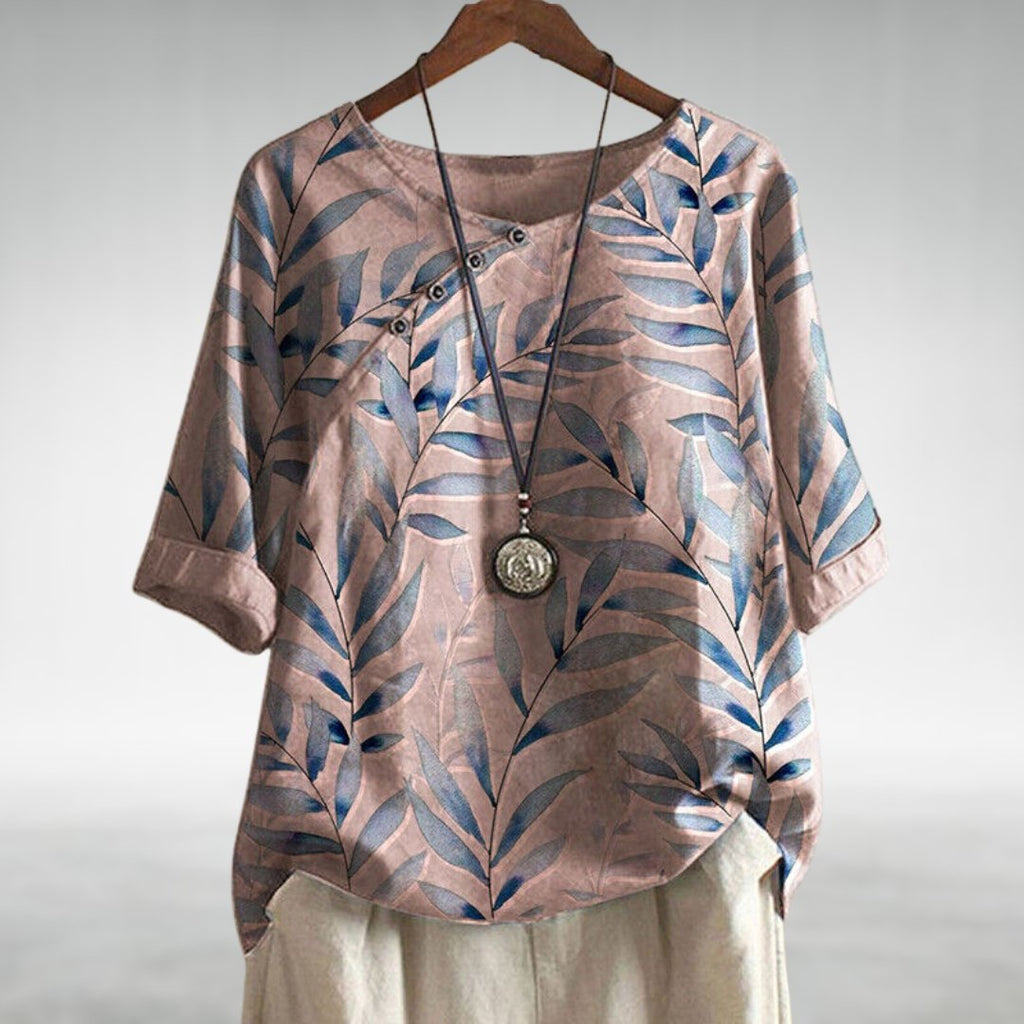 Solis | Woman’s Blouse | Printed Asymmetric Button Pink