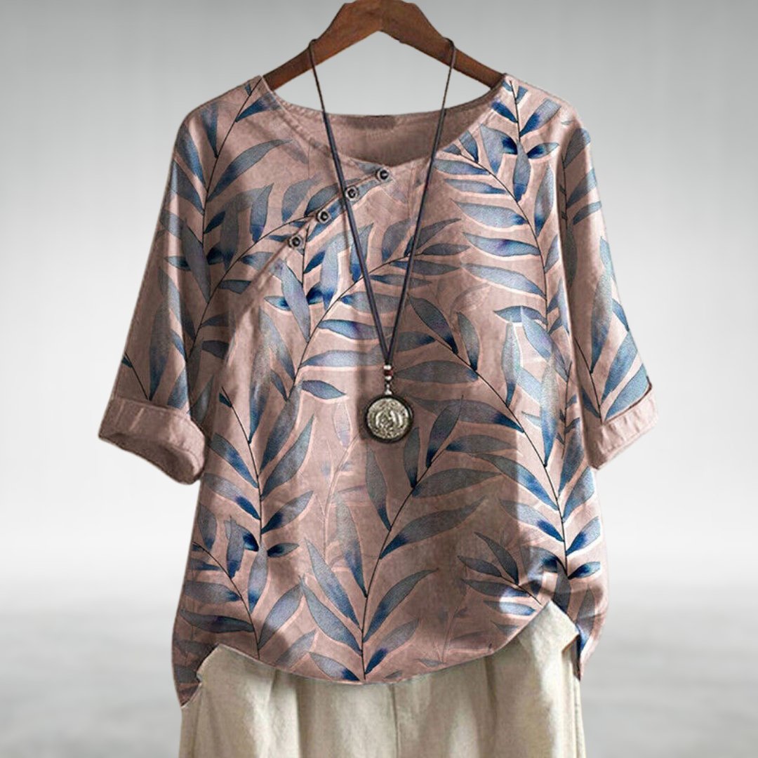 Solis | Woman’s Blouse | Printed Asymmetric Button Pink